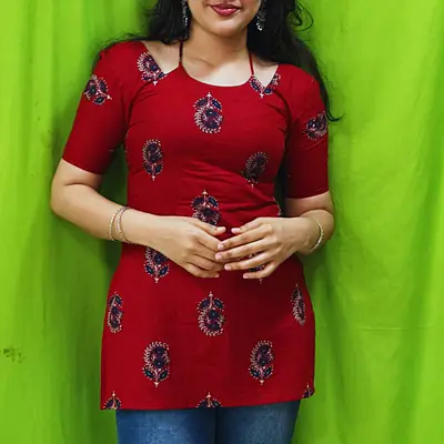 NAINA RED HALTER NECK KURTI primary image