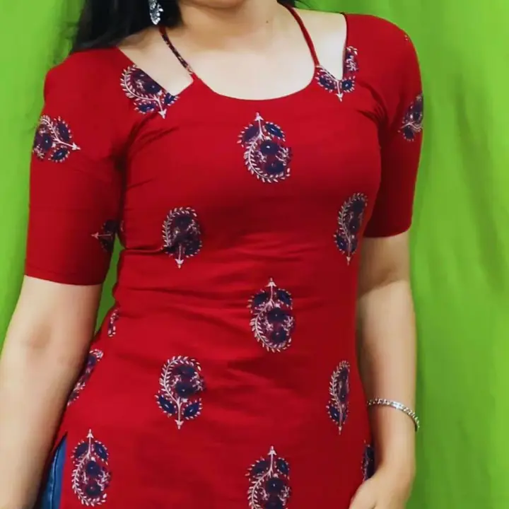 NAINA RED HALTER NECK KURTI - Master