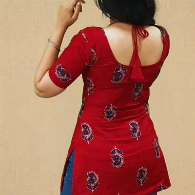NAINA RED HALTER NECK KURTI secondary image