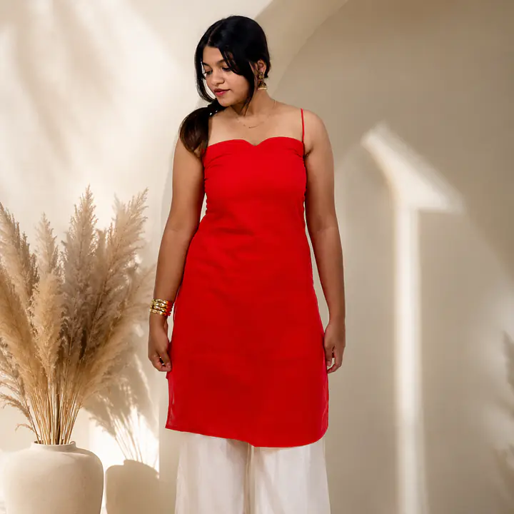 Kiara - RED SPAGHETTI STRAP KURTI - Master