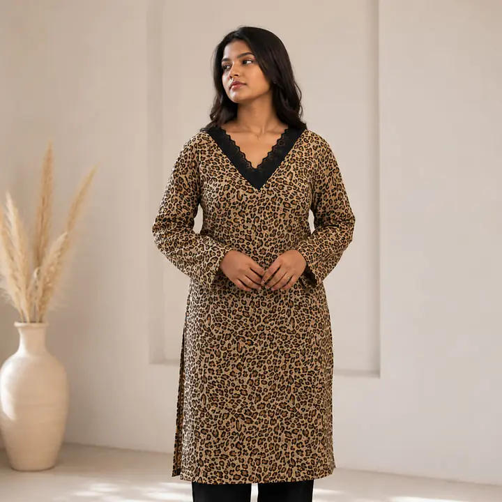 LARA LEOPARD LACE KURTI- SLEEVES - Master