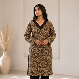 LARA LEOPARD LACE KURTI- SLEEVES - Master