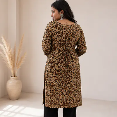 LARA LEOPARD LACE KURTI- SLEEVES secondary image