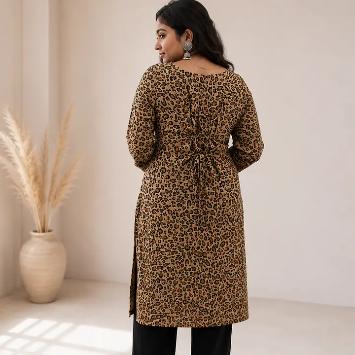 LARA LEOPARD LACE KURTI- SLEEVES - Master