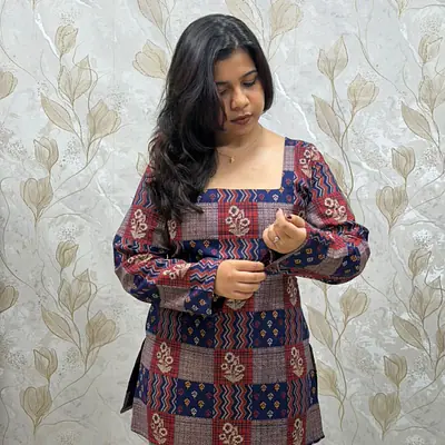 VEENA CORSET BACK KURTI - BLUE primary image