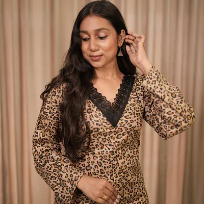 LARA LEOPARD LACE KURTI- SLEEVES primary image