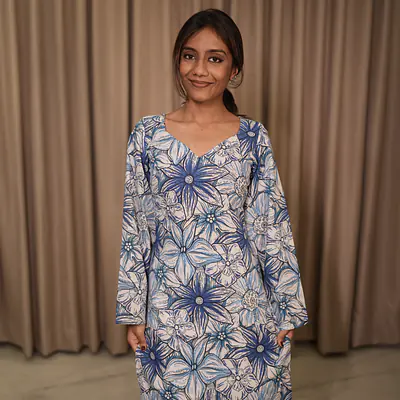 NEELA ALAI FLORAL LONG KURTI- BELL SLEEVE primary image