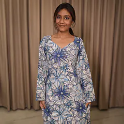 NEELA ALAI FLORAL LONG KURTI- BELL SLEEVE - Master