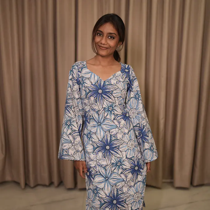 NEELA ALAI FLORAL LONG KURTI- BELL SLEEVE - Master