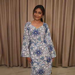 NEELA ALAI FLORAL LONG KURTI- BELL SLEEVE - Master