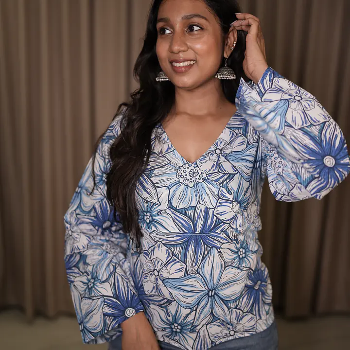 NEELA ALAI FLORAL TOP- BELL SLEEVE - Master
